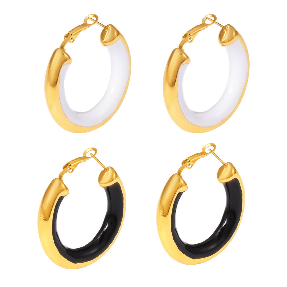 Golden White Hoop Earrings