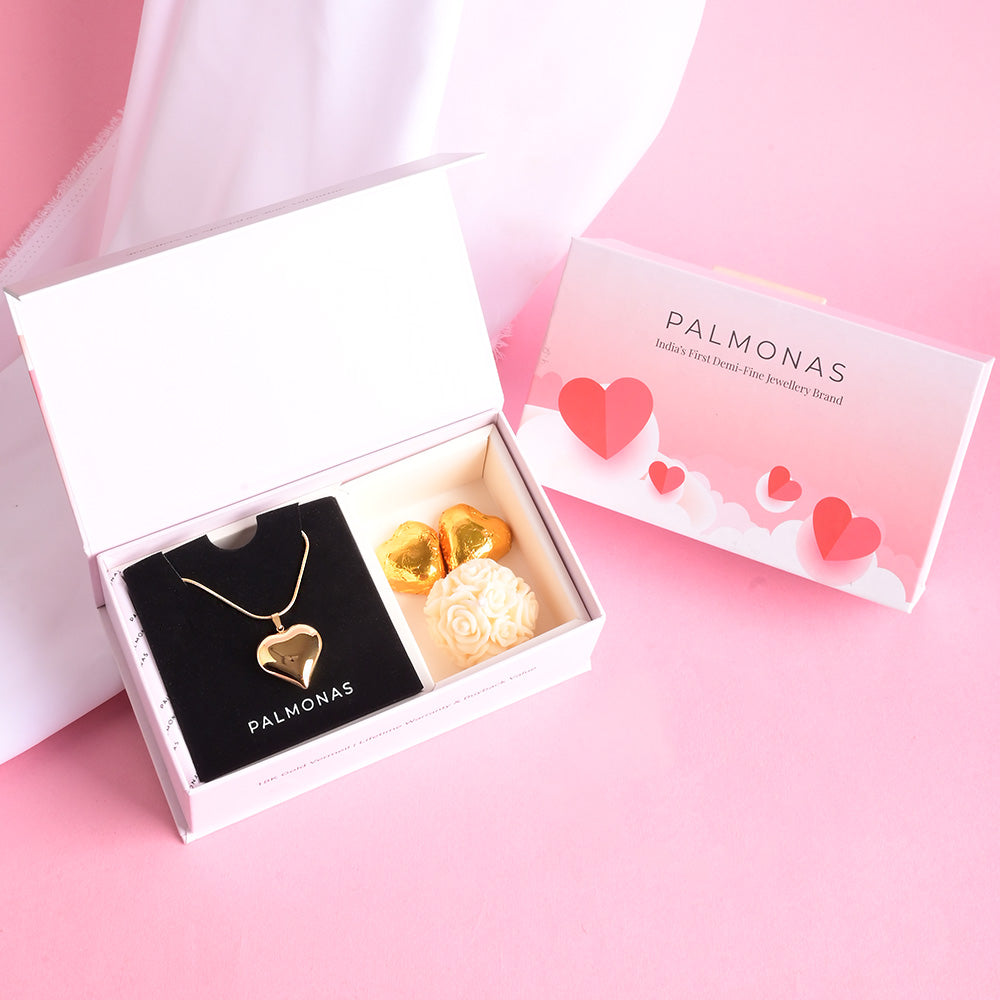 Heart Pendent Gold Chain Necklace Love Gift set