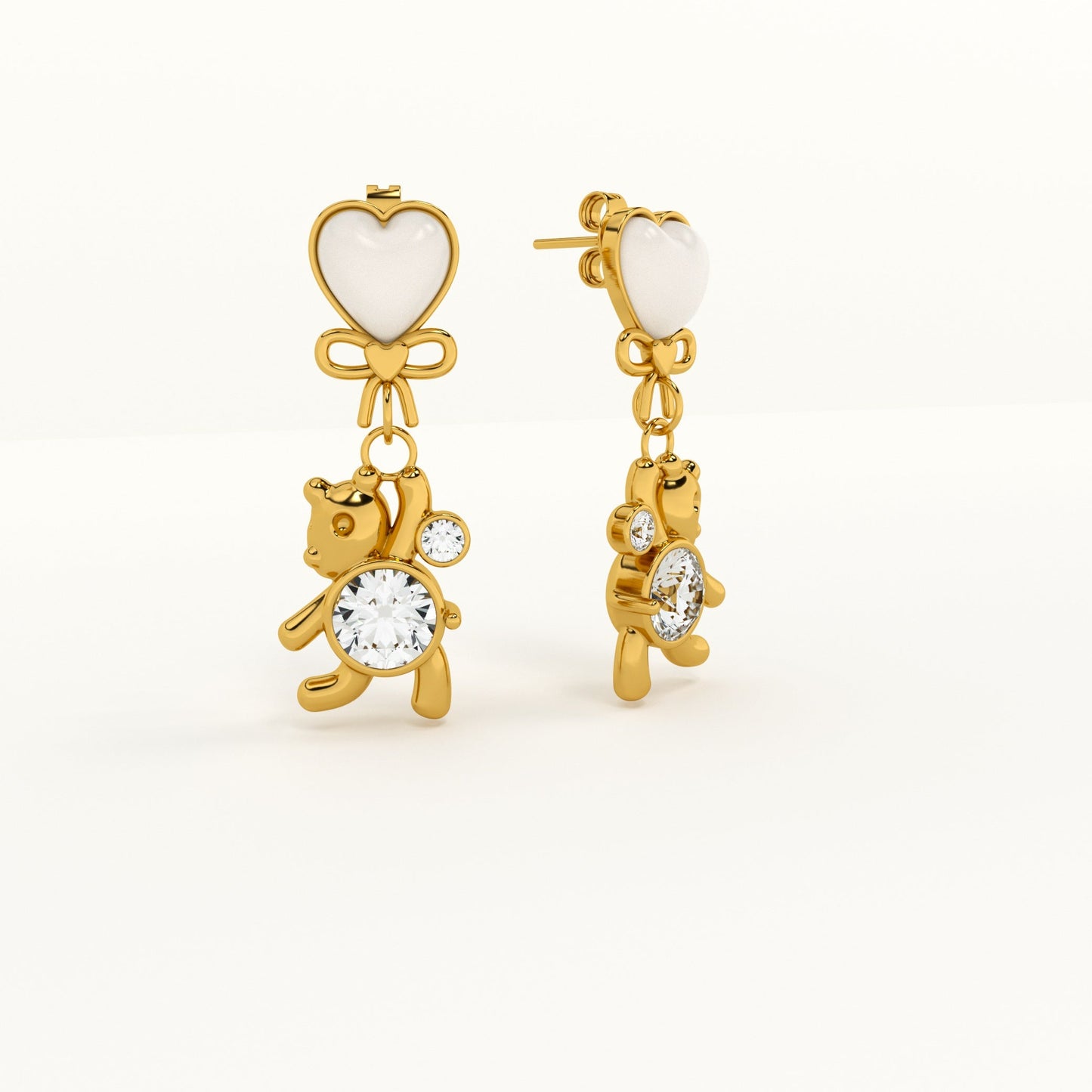 Golden Teady Bear Drop Earrings