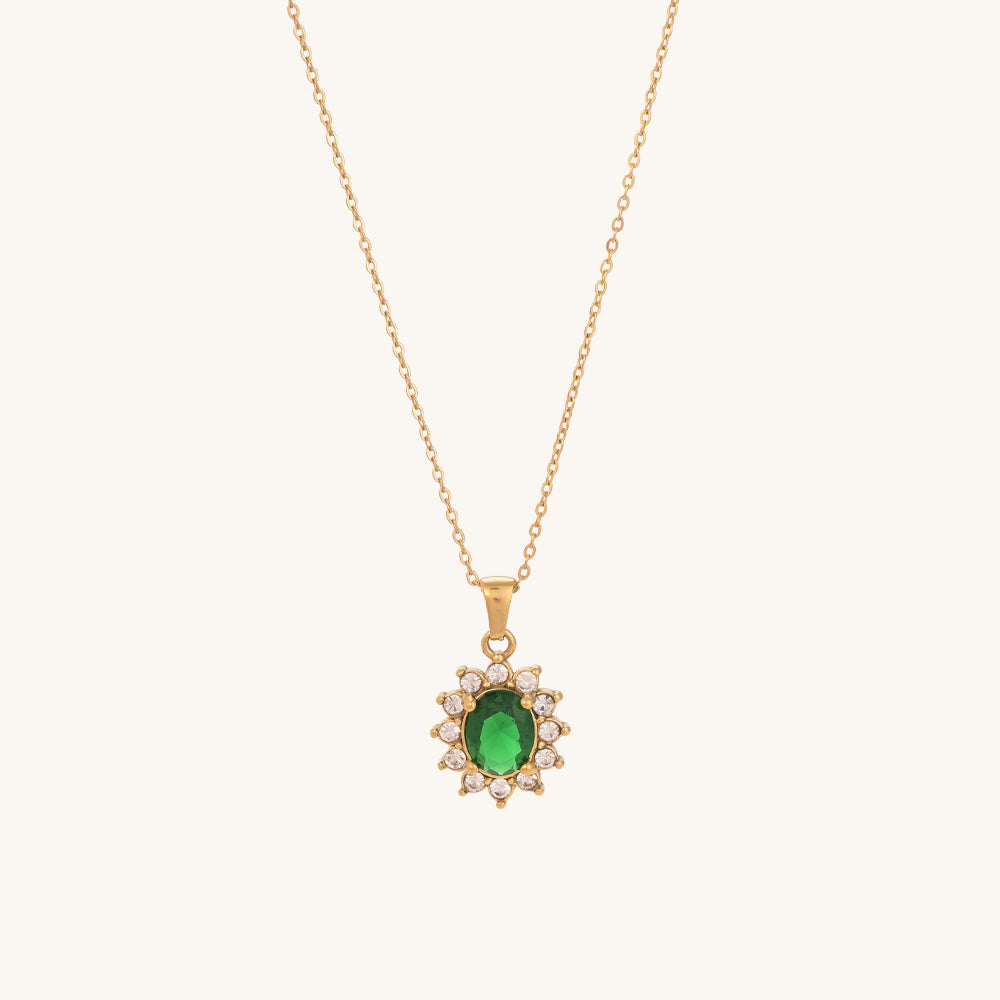 Green Sapphire and Diamond Halo Pendant