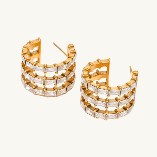 Golden Stripes Stone Stud Earrings