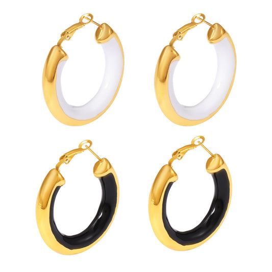 Golden White Hoop Earrings