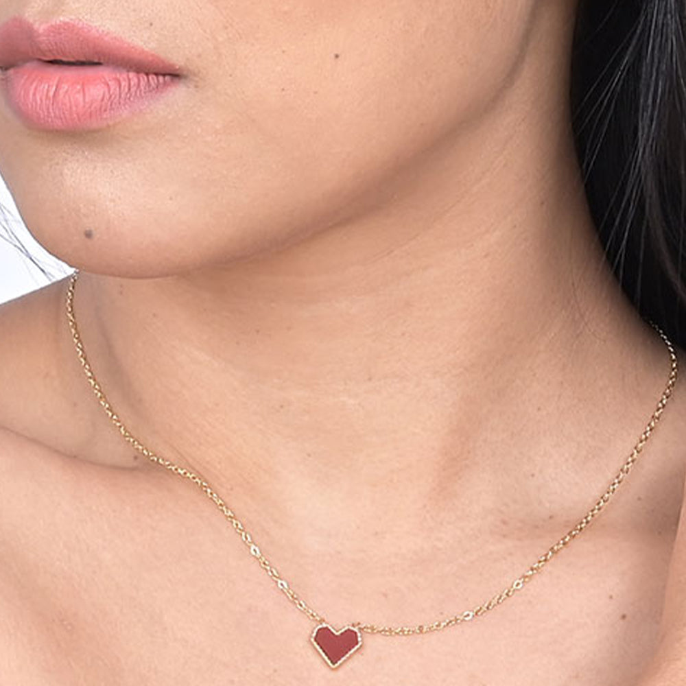 Red Enamel Geometric Heart Pendant