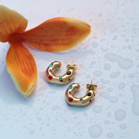 Colourful Stones Hoop Earrings