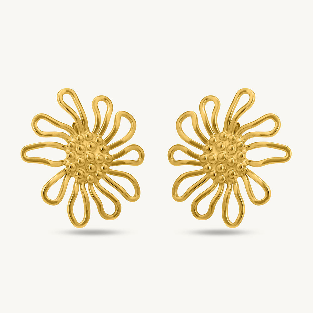 Golden Sunflower Stud Earrings