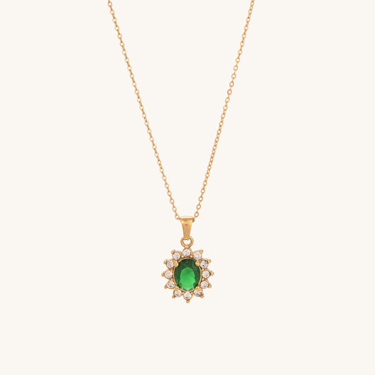 Green Sapphire and Diamond Halo Pendant